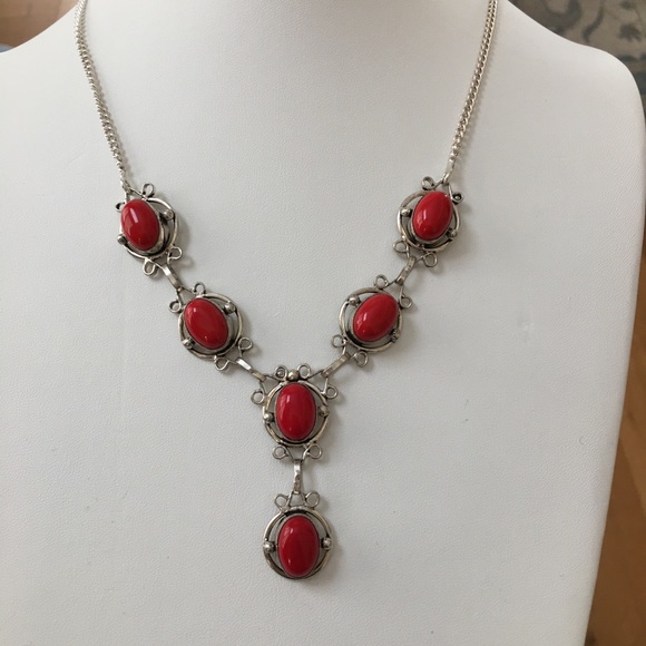 Silver plated simulated red jasper necklace - Picture 8 of 9